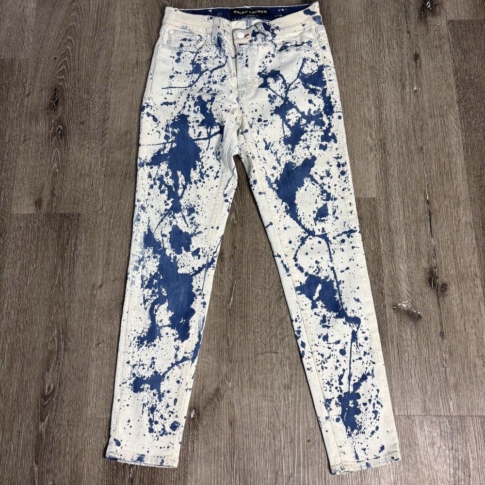 Ralph Lauren 400 Womens Black Label Jeans 29 Bleach‎ Splatter Zip Skinny Stretch